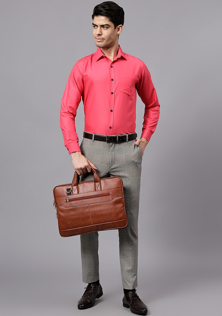 Men's Cotton Blend Slim Fit Formal Shirt in Beige by BLUE ROBED, style view