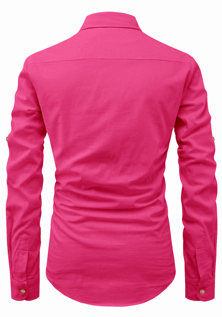 BLUE ROBED men's Full Sleeve Casual Cotton Kurta in Pink view 69