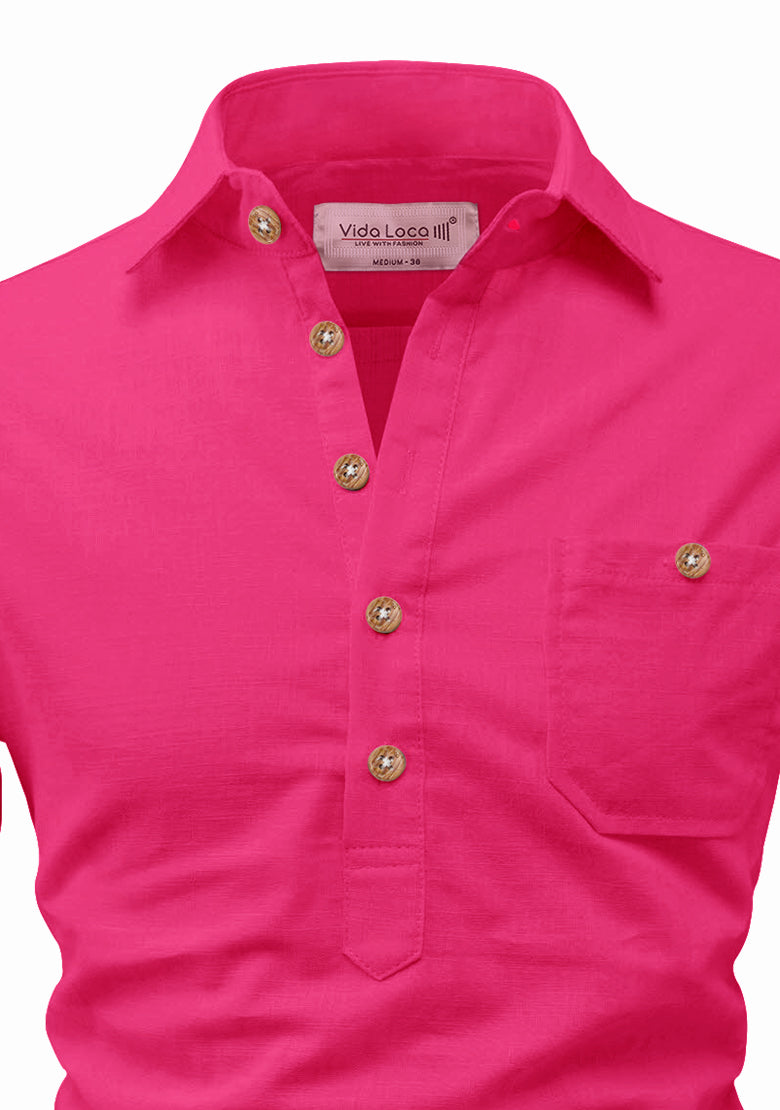 BLUE ROBED men's Full Sleeve Casual Cotton Kurta in Pink view 70