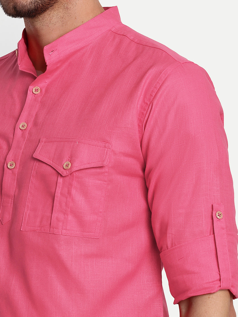 BLUE ROBED men's Casual Slim Fit Full Sleeve Double Pocket Cotton Trendy Kurta in Pink view 96