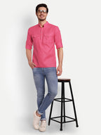 BLUE ROBED men's Casual Slim Fit Full Sleeve Double Pocket Cotton Trendy Kurta in Pink view 97