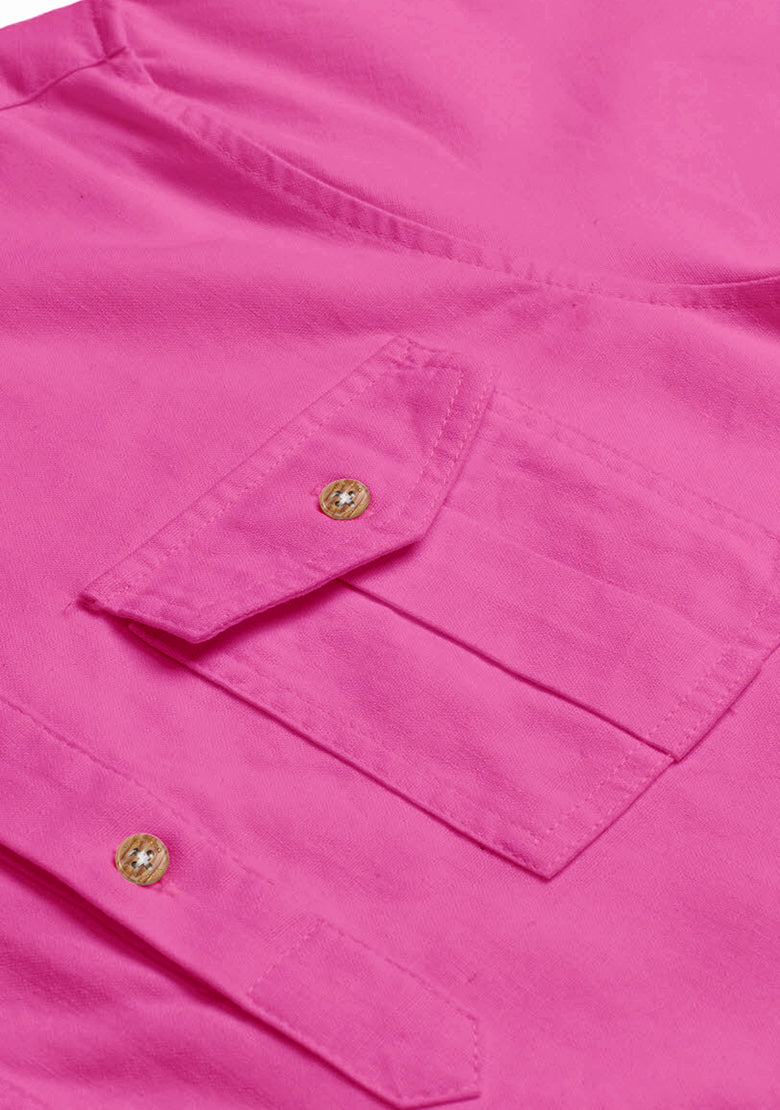 BLUE ROBED men's Casual Slim Fit Full Sleeve Double Pocket Cotton Kurta in Pink view 98