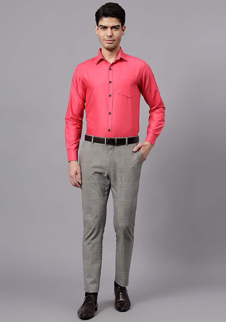 Men's Cotton Blend Slim Fit Formal Shirt in Beige by BLUE ROBED, view