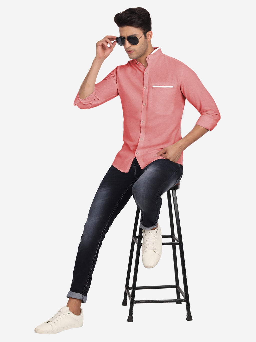 Men's Casual Shirt Full Sleeve Oxford Design Shirt in Black by BLUE ROBED, side view