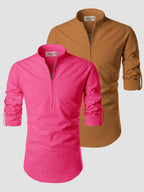 BLUE ROBED men's Casual ZIP Style Full Sleeve Cotton Kurta (Pack 2) in Pink view 4