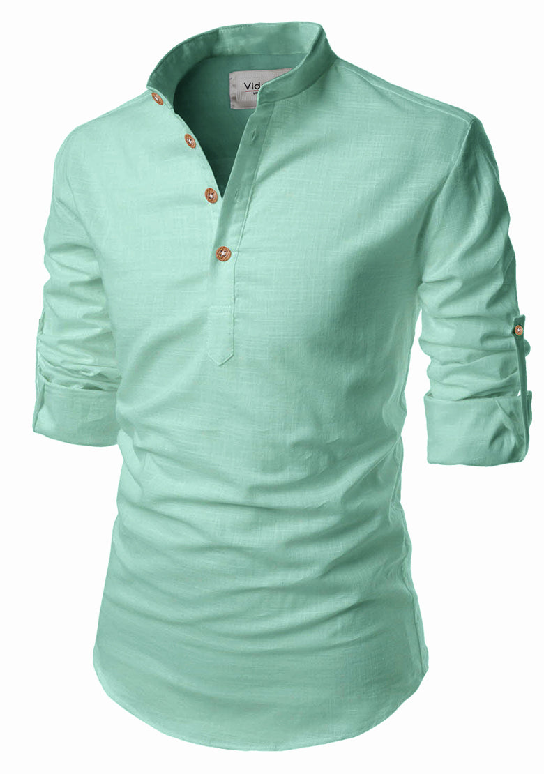 BLUE ROBED men's Casual Slim Fit Full Sleeve Kurta in Pista view 116