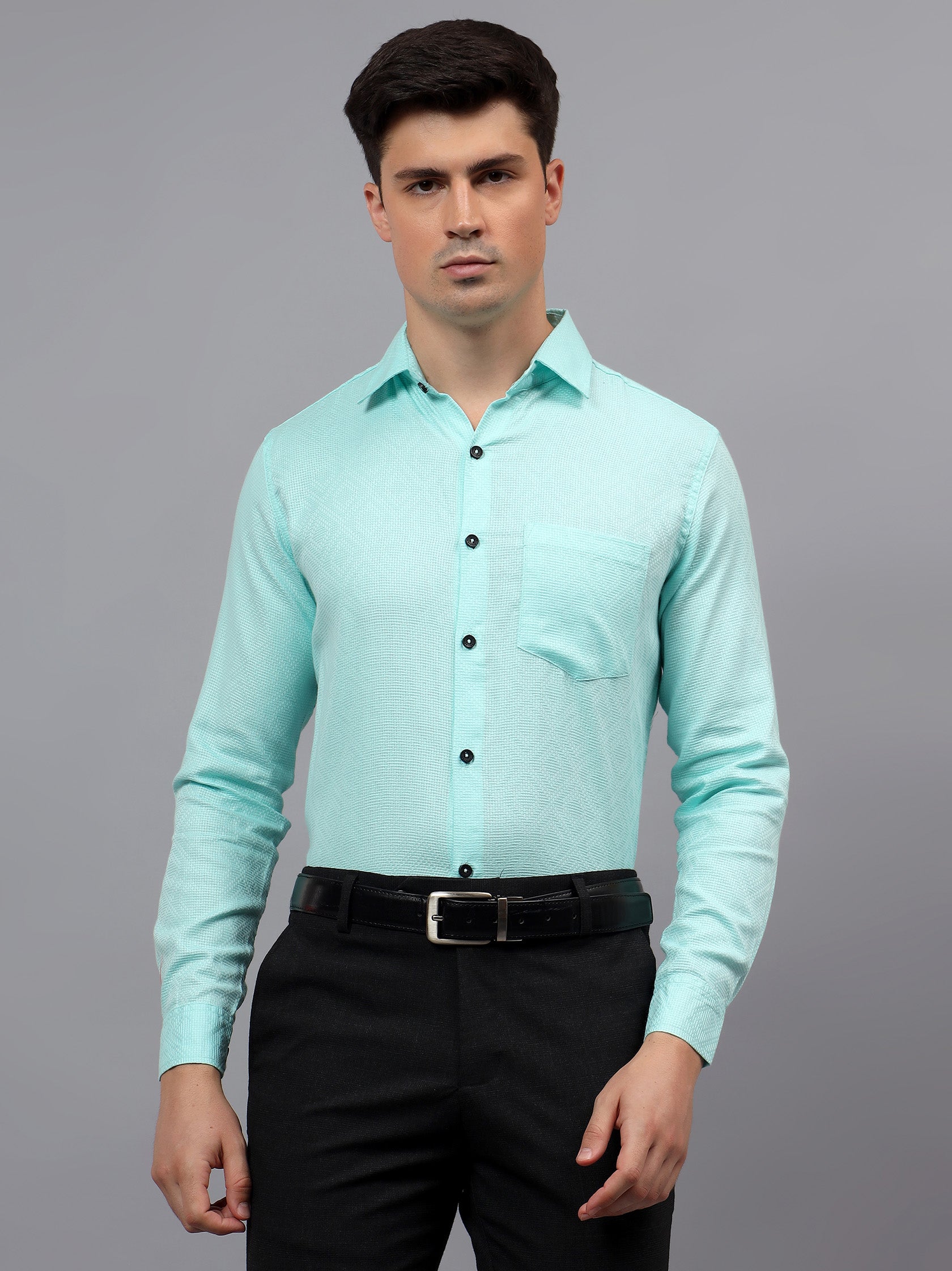 Men's Full Sleeve Spread Collar Premium Casual Shirt for Men in Black by BLUE ROBED, back view