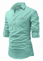 BLUE ROBED men's Full Sleeve Casual Cotton Kurta in Pista view 105