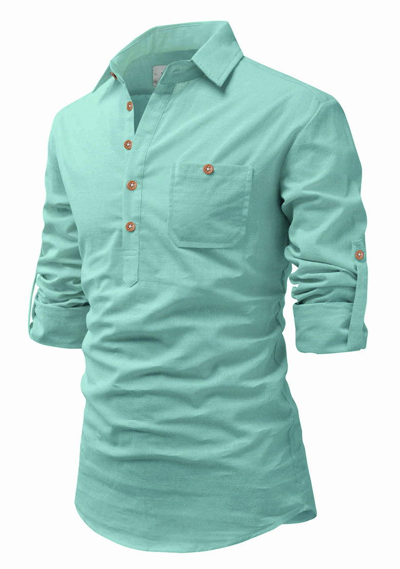 BLUE ROBED men's Full Sleeve Casual Cotton Kurta in Pista view 105