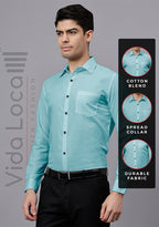 Men's Cotton Blend Slim Fit Formal Shirt in Beige by BLUE ROBED, side view