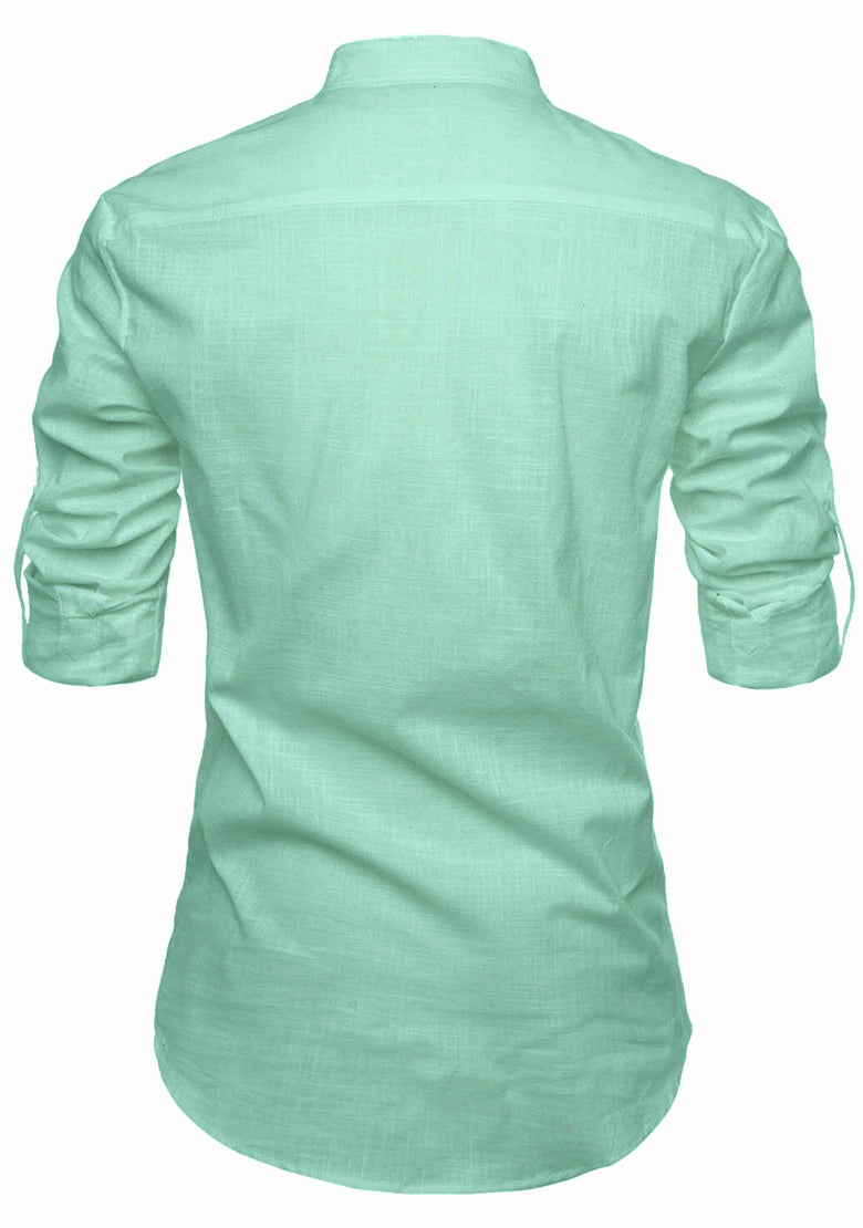BLUE ROBED men's Casual Slim Fit Full Sleeve Kurta in Pista view 117