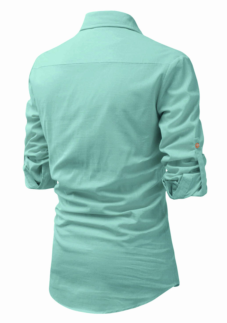 BLUE ROBED men's Full Sleeve Casual Cotton Kurta in Pista view 106