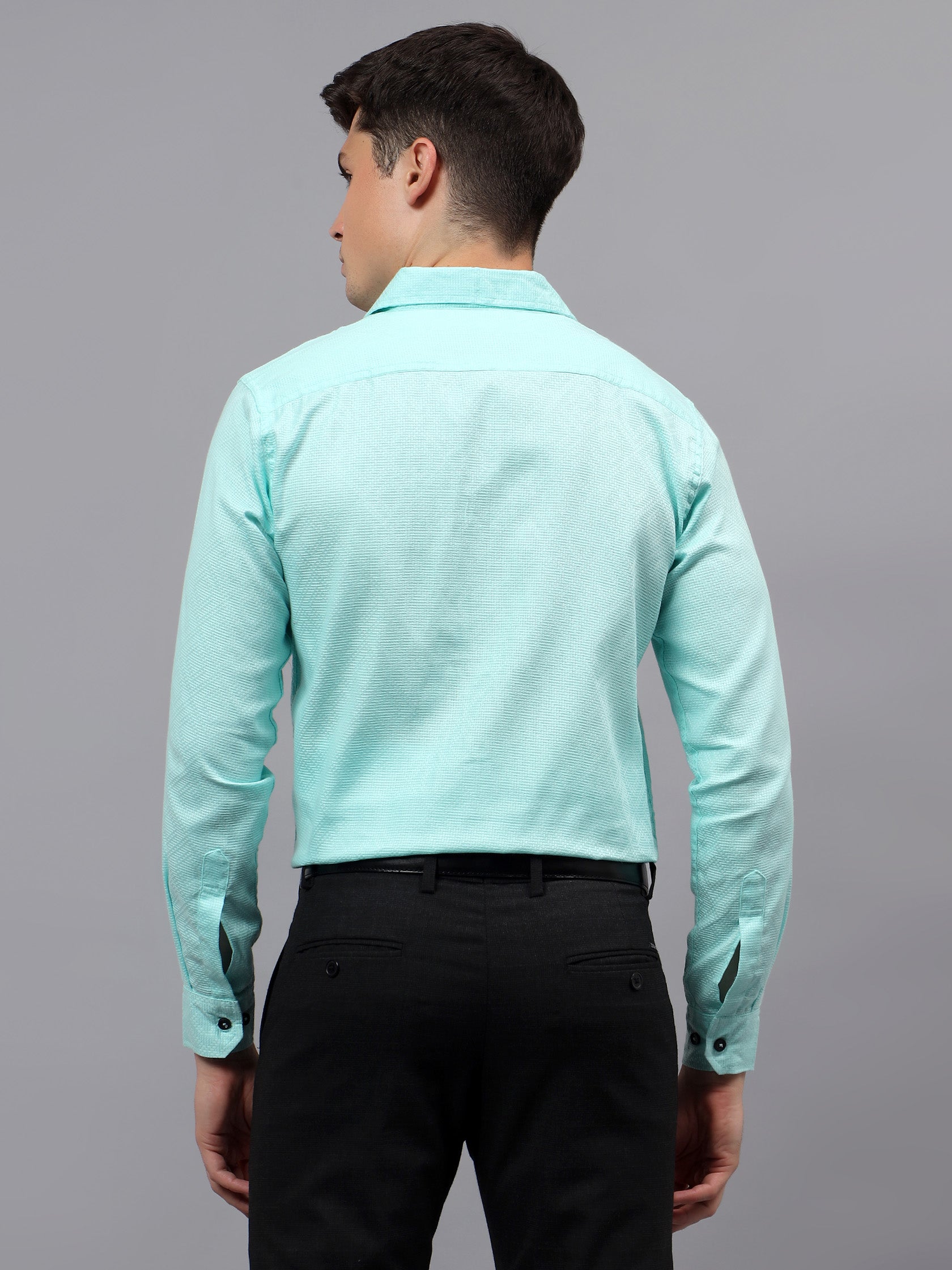 Men's Full Sleeve Spread Collar Premium Casual Shirt for Men in Black by BLUE ROBED, detail view