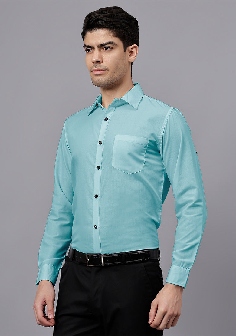 Men's Cotton Blend Slim Fit Formal Shirt in Beige by BLUE ROBED, front view