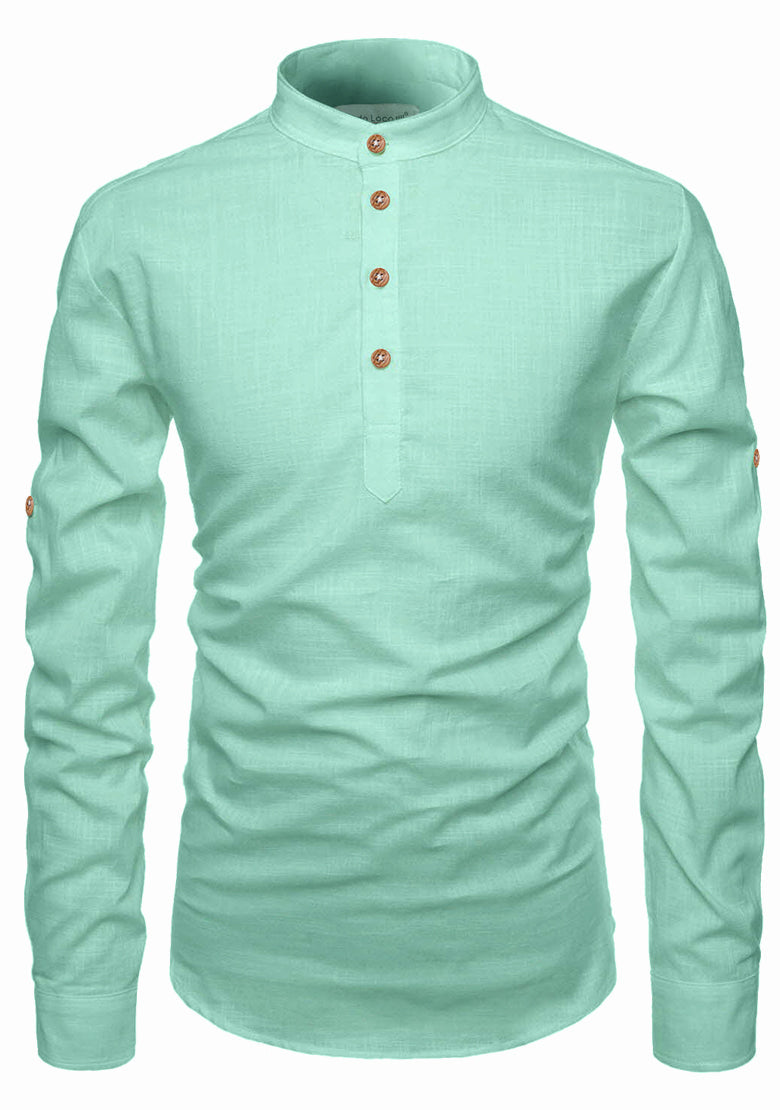 BLUE ROBED men's Casual Slim Fit Full Sleeve Kurta in Pista view 118
