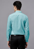 Men's Cotton Blend Slim Fit Formal Shirt in Beige by BLUE ROBED, back view