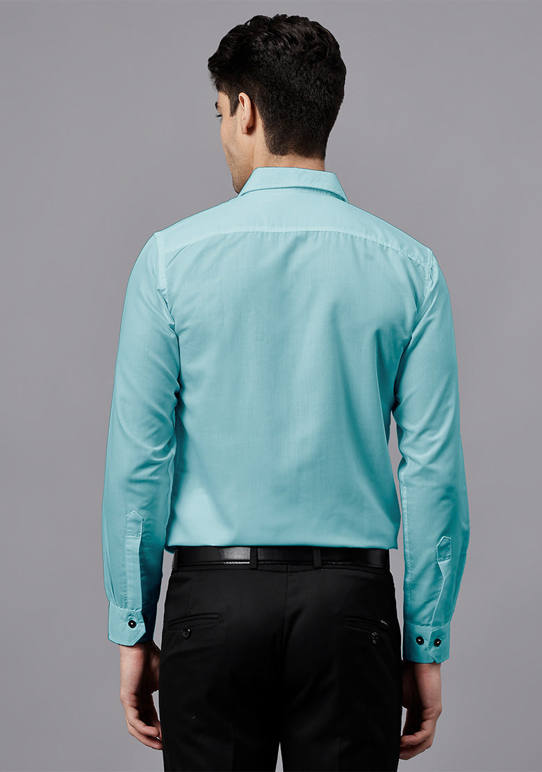 Men's Cotton Blend Slim Fit Formal Shirt in Beige by BLUE ROBED, back view