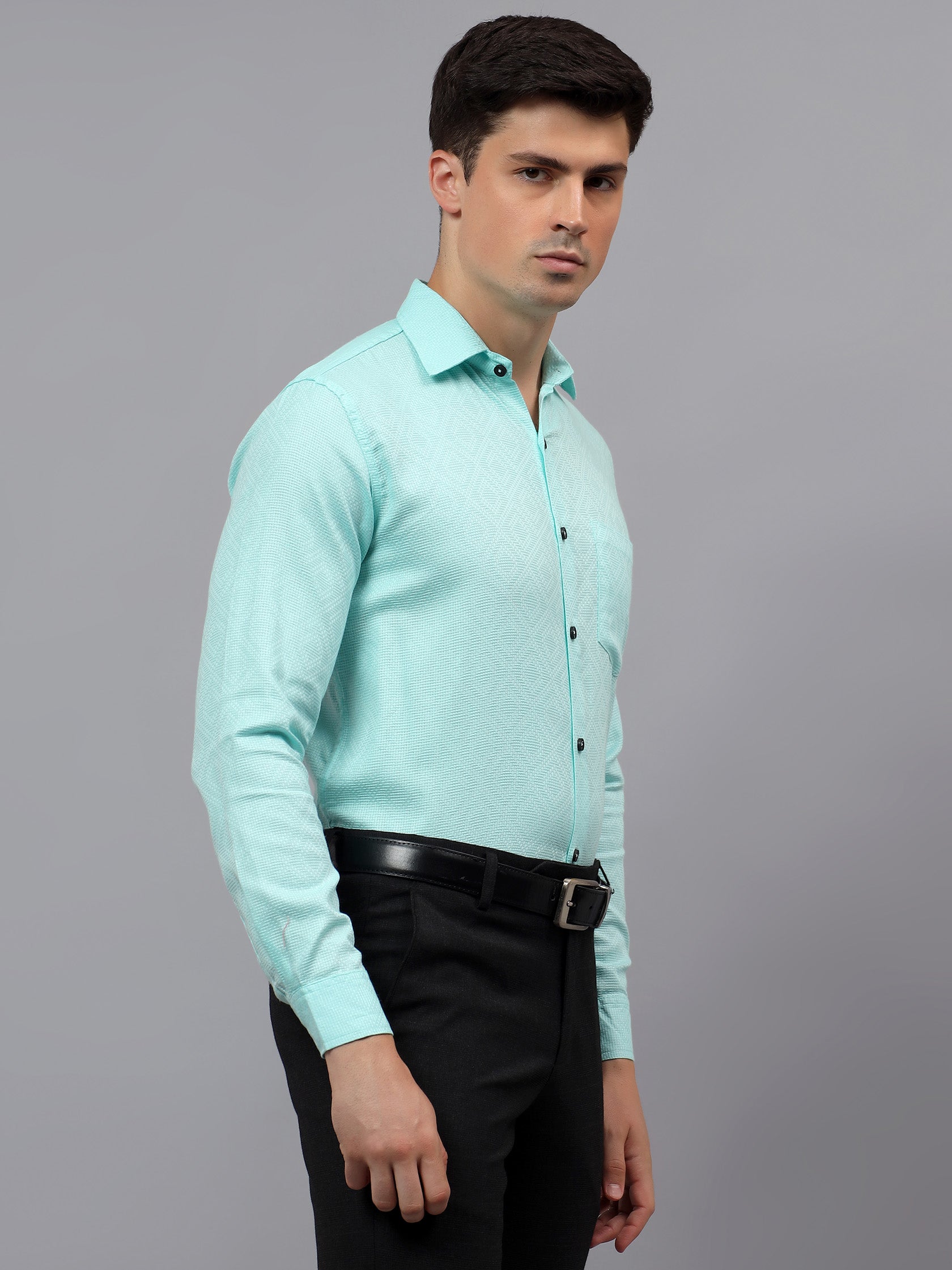 Men's Full Sleeve Spread Collar Premium Casual Shirt for Men in Black by BLUE ROBED, style view