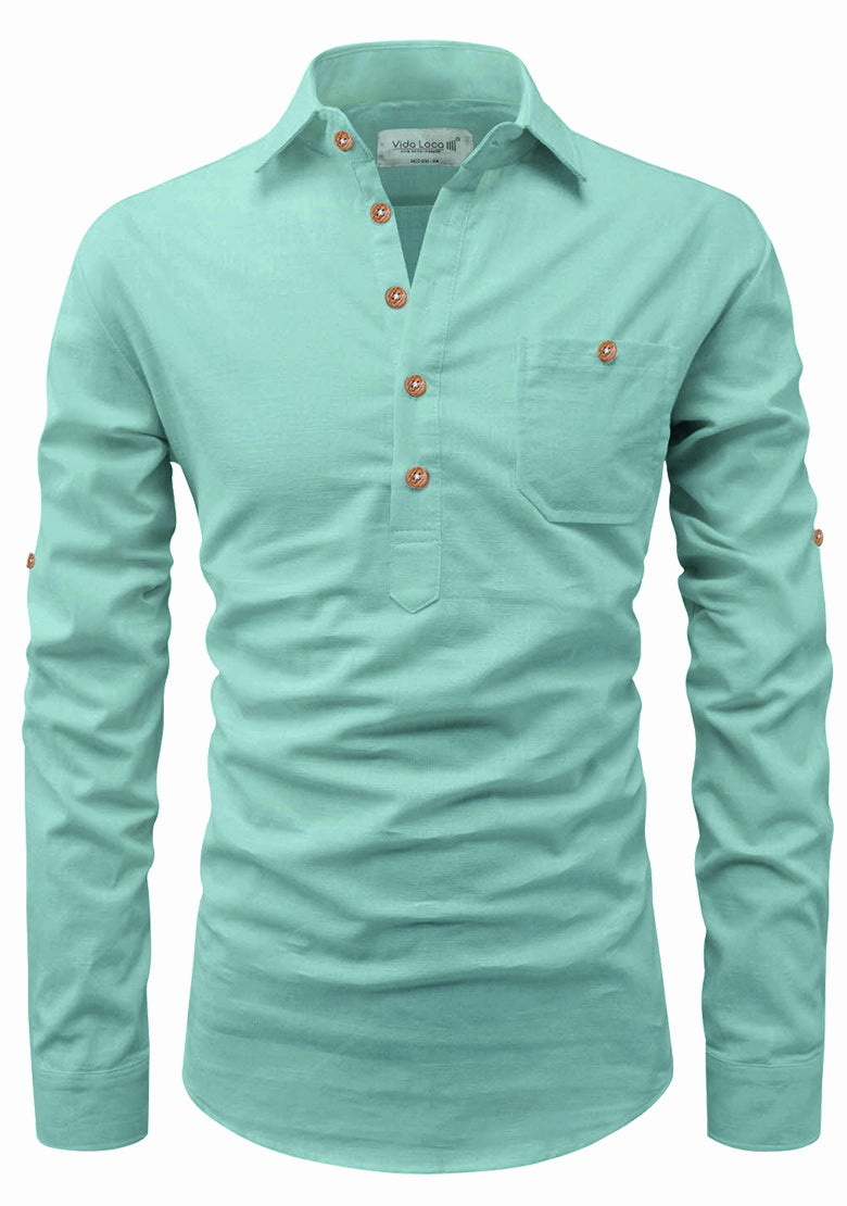 BLUE ROBED men's Full Sleeve Casual Cotton Kurta in Pista view 107