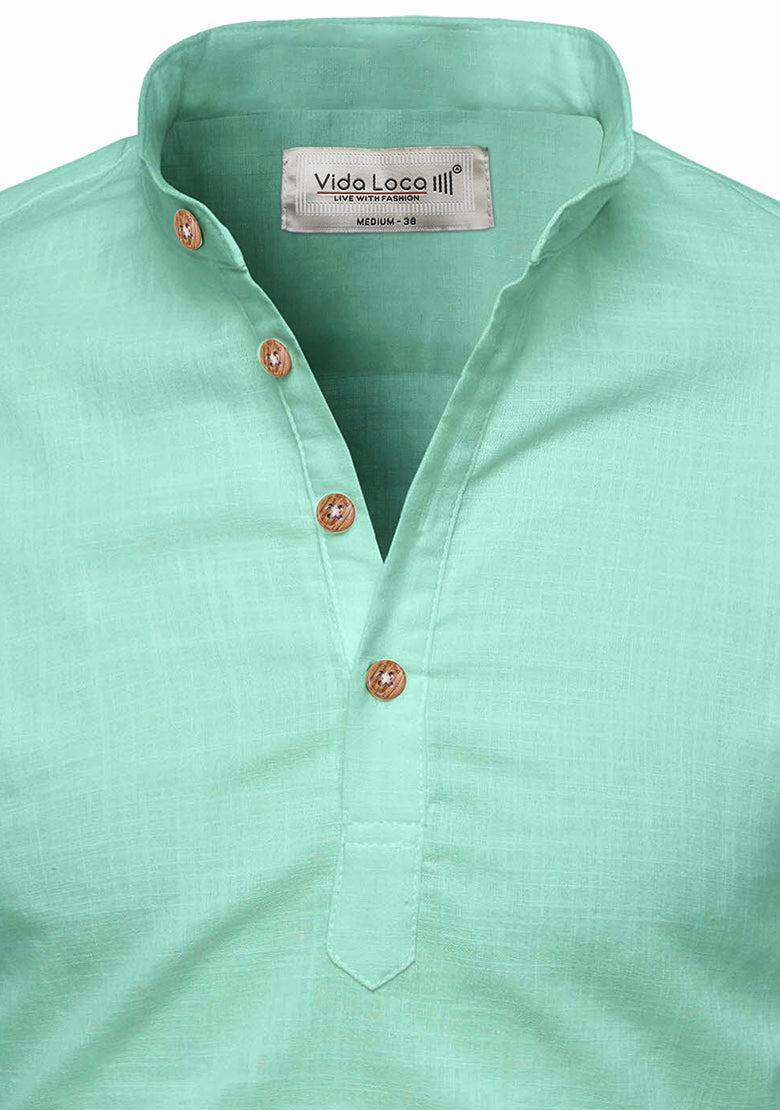 BLUE ROBED men's Casual Slim Fit Full Sleeve Kurta in Pista view 119