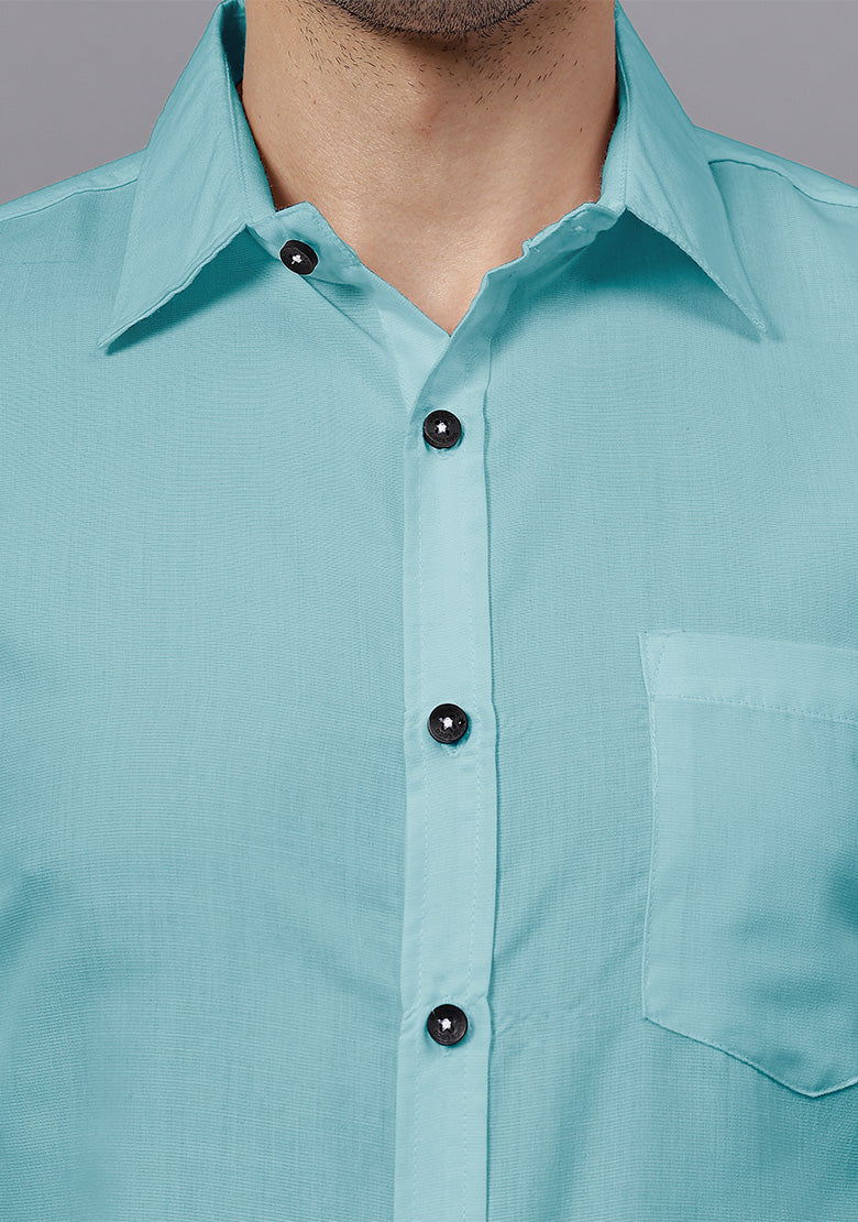 Men's Cotton Blend Slim Fit Formal Shirt in Beige by BLUE ROBED, detail view