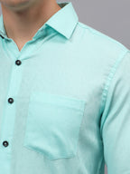 Men's Full Sleeve Spread Collar Premium Casual Shirt for Men in Black by BLUE ROBED, fabric detail