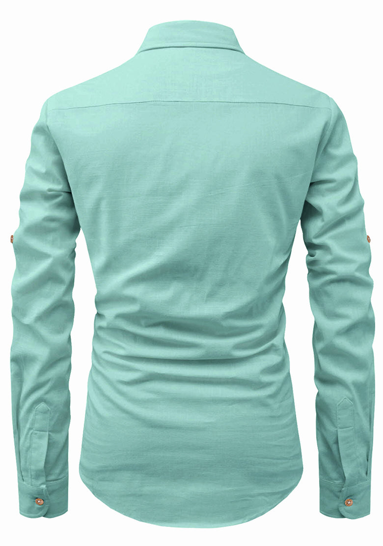 BLUE ROBED men's Full Sleeve Casual Cotton Kurta in Pista view 109