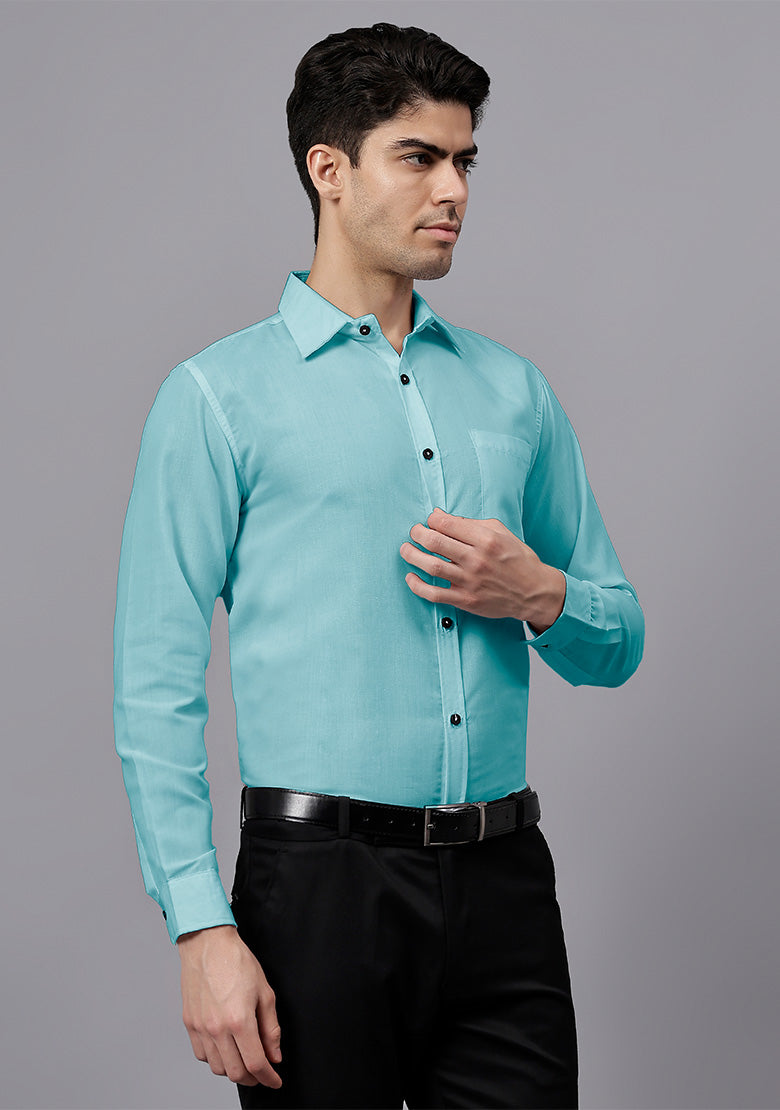 Men's Cotton Blend Slim Fit Formal Shirt in Beige by BLUE ROBED, view