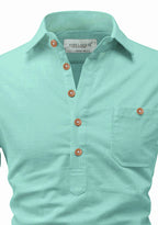 BLUE ROBED men's Full Sleeve Casual Cotton Kurta in Pista view 110