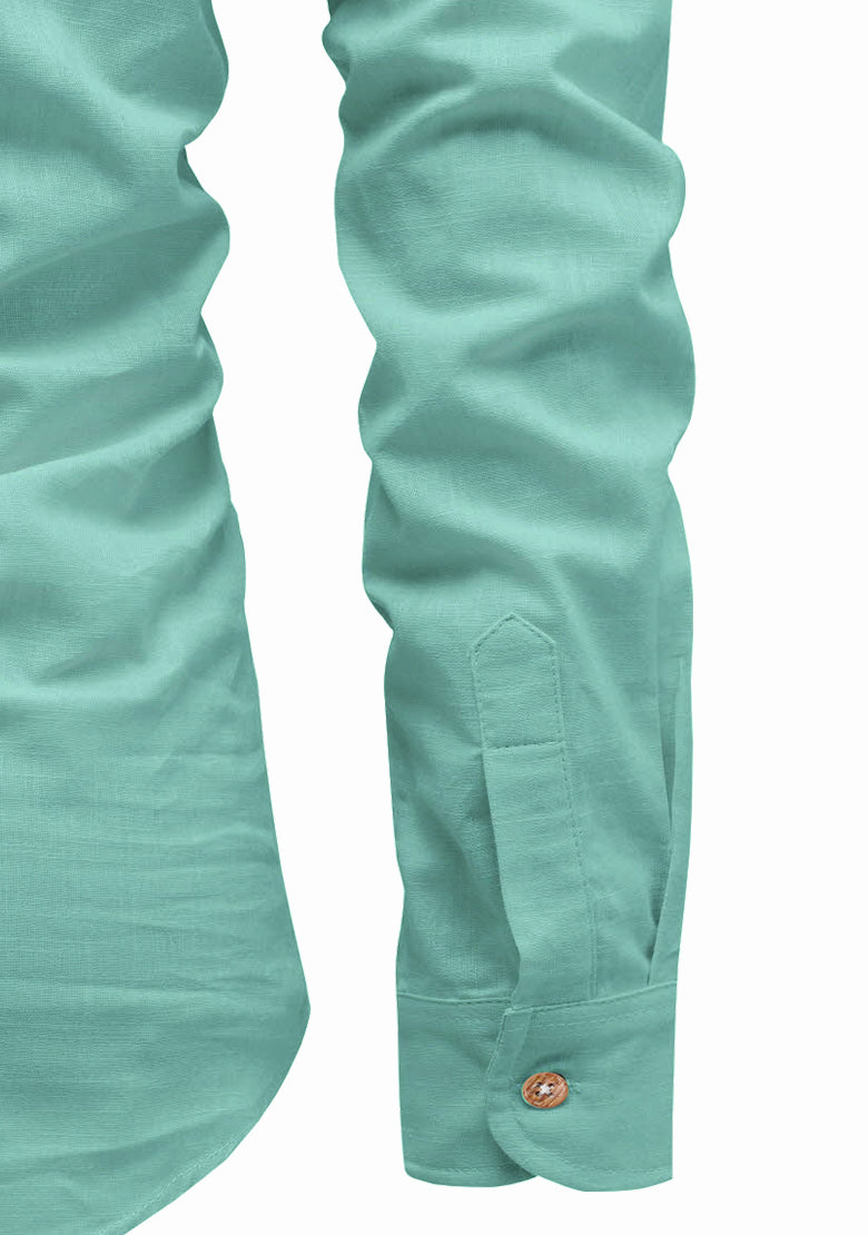 BLUE ROBED men's Full Sleeve Casual Cotton Kurta in Pista view 112