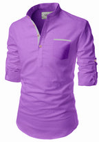BLUE ROBED men's Casual Slim Fit Full Sleeve Pocket Contrast Kurta in Purple view 52