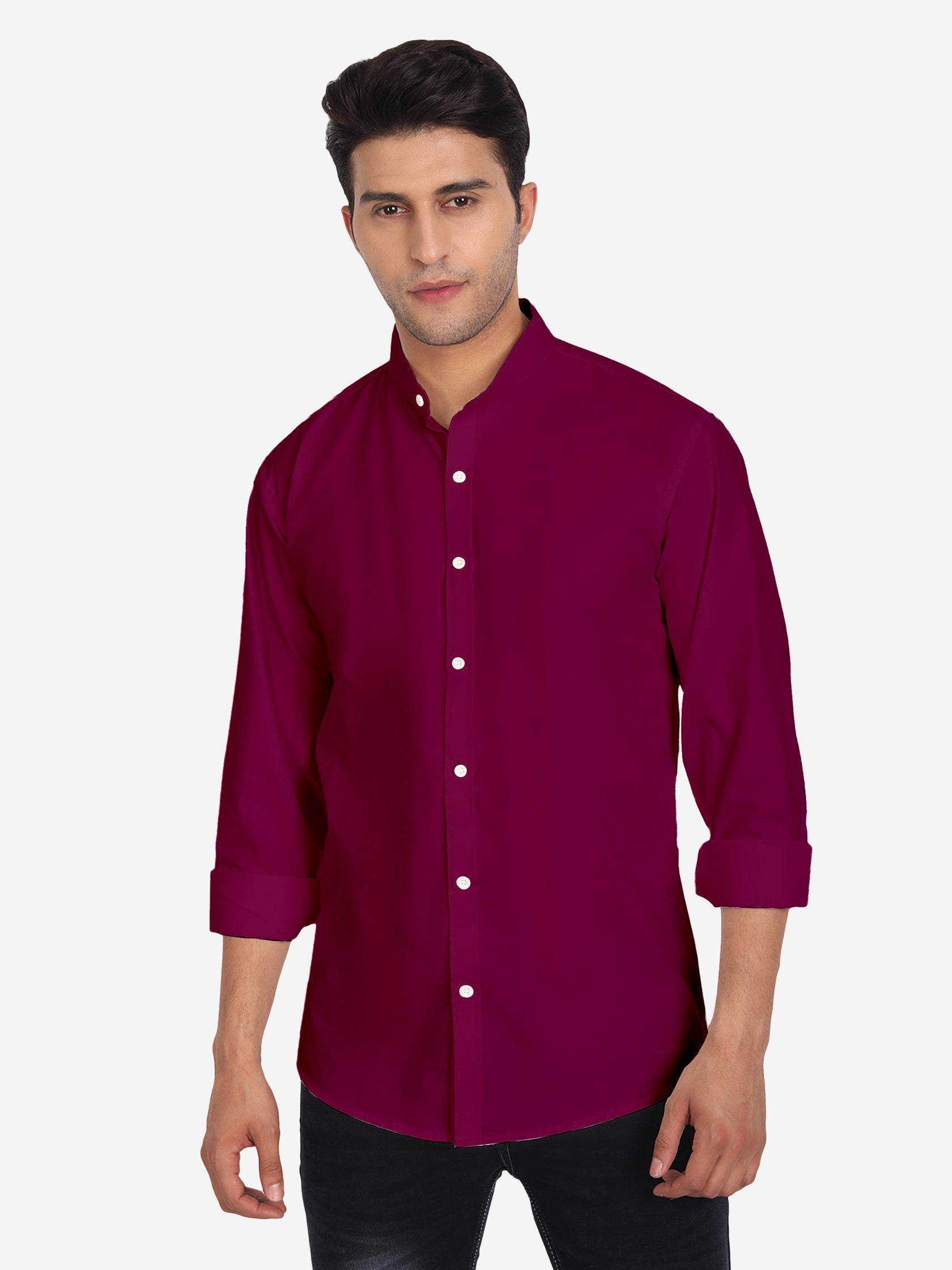 Men's Pure Cotton Mandarin Collar Casual Shirt in White by BLUE ROBED, front view