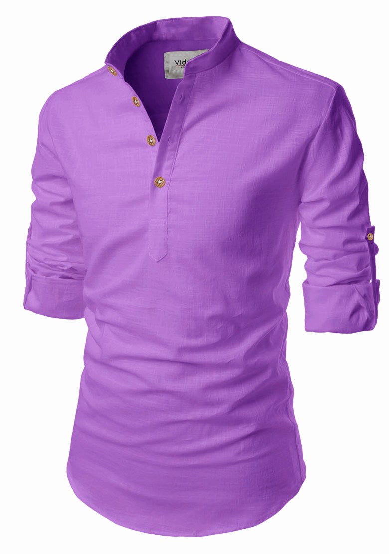 BLUE ROBED men's Casual Slim Fit Full Sleeve Kurta in Purple view 73