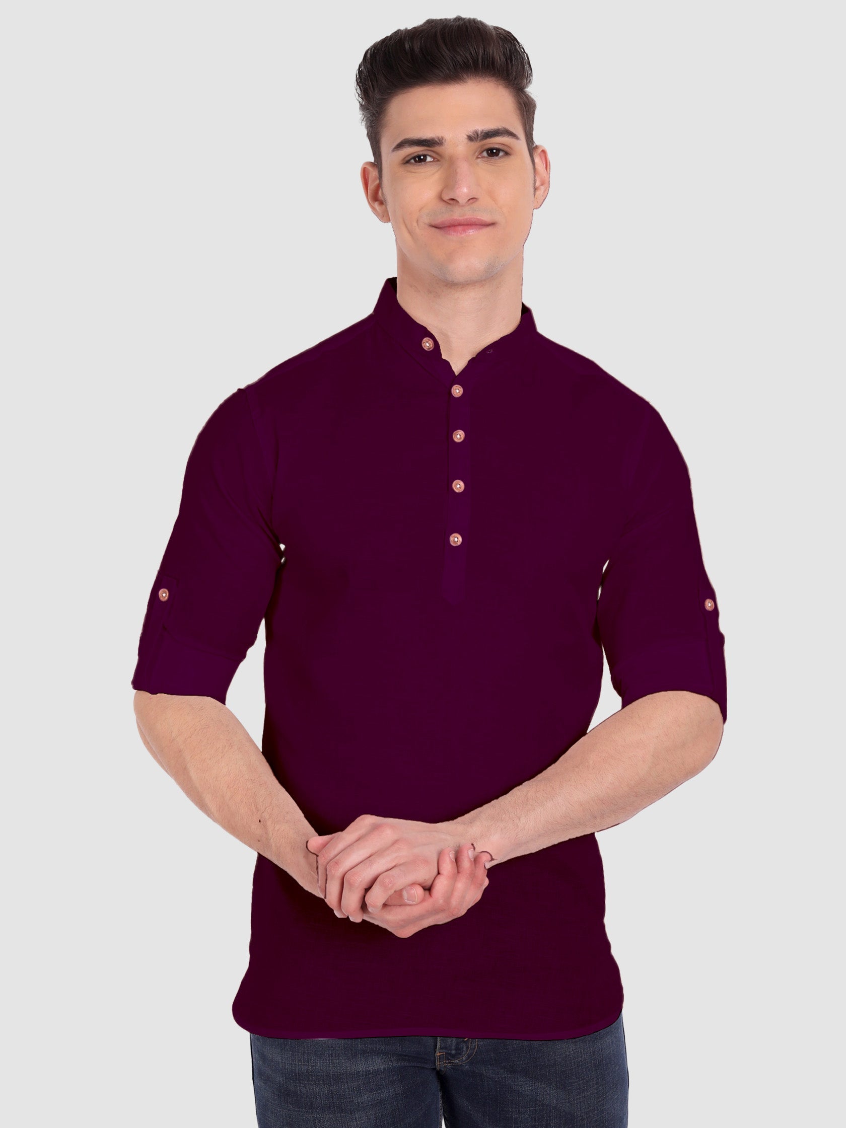 BLUE ROBED men's Casual Slim Fit Full Sleeve Cotton Kurta in Purple view 63