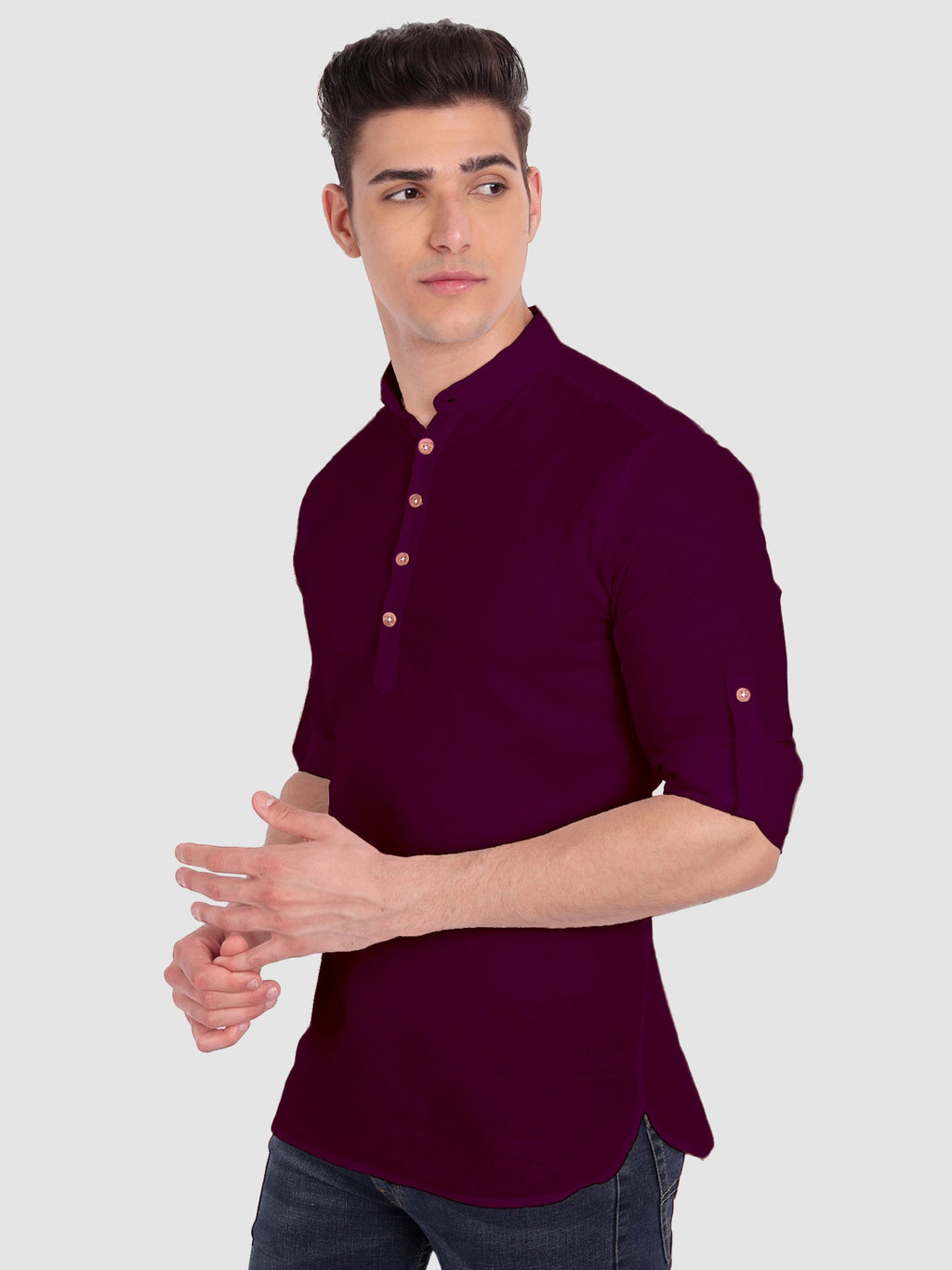 BLUE ROBED men's Casual Slim Fit Full Sleeve Cotton Kurta in Purple view 64