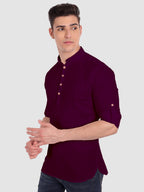 BLUE ROBED men's Casual Slim Fit Full Sleeve Cotton Kurta in Purple view 64