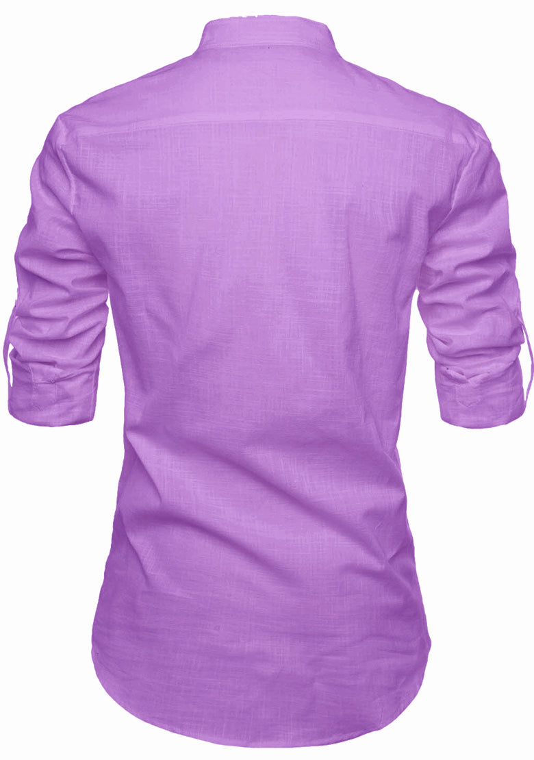 BLUE ROBED men's Casual Slim Fit Full Sleeve Pocket Contrast Kurta in Purple view 53