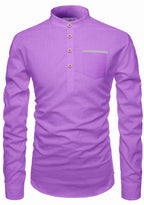 BLUE ROBED men's Casual Slim Fit Full Sleeve Pocket Contrast Kurta in Purple view 54