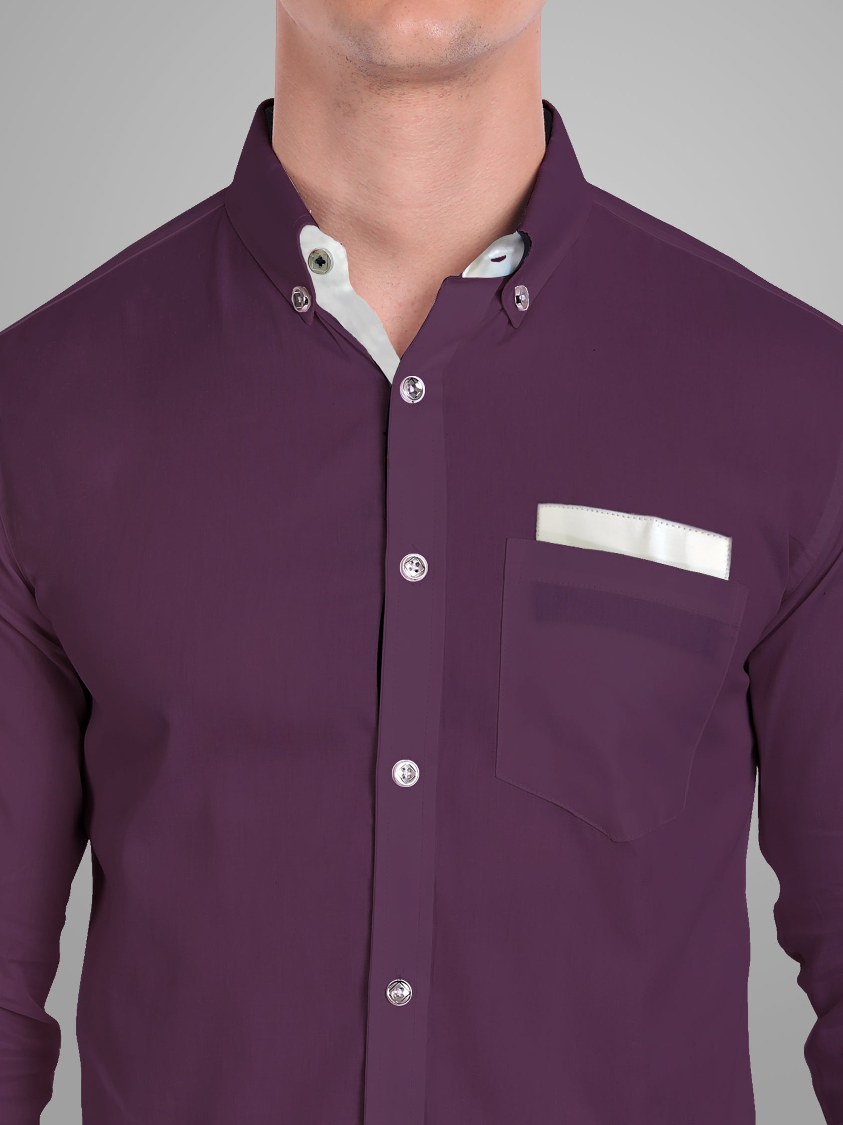 Men's Casual Full Sleeve Silver Button Shirt in White by BLUE ROBED, style view