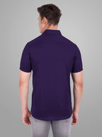 Men's Casual Half Sleeve Silver Button Shirt in Black by BLUE ROBED, fit view
