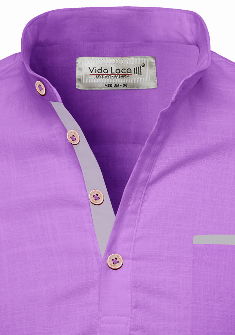 BLUE ROBED men's Casual Slim Fit Full Sleeve Pocket Contrast Kurta in Purple view 55