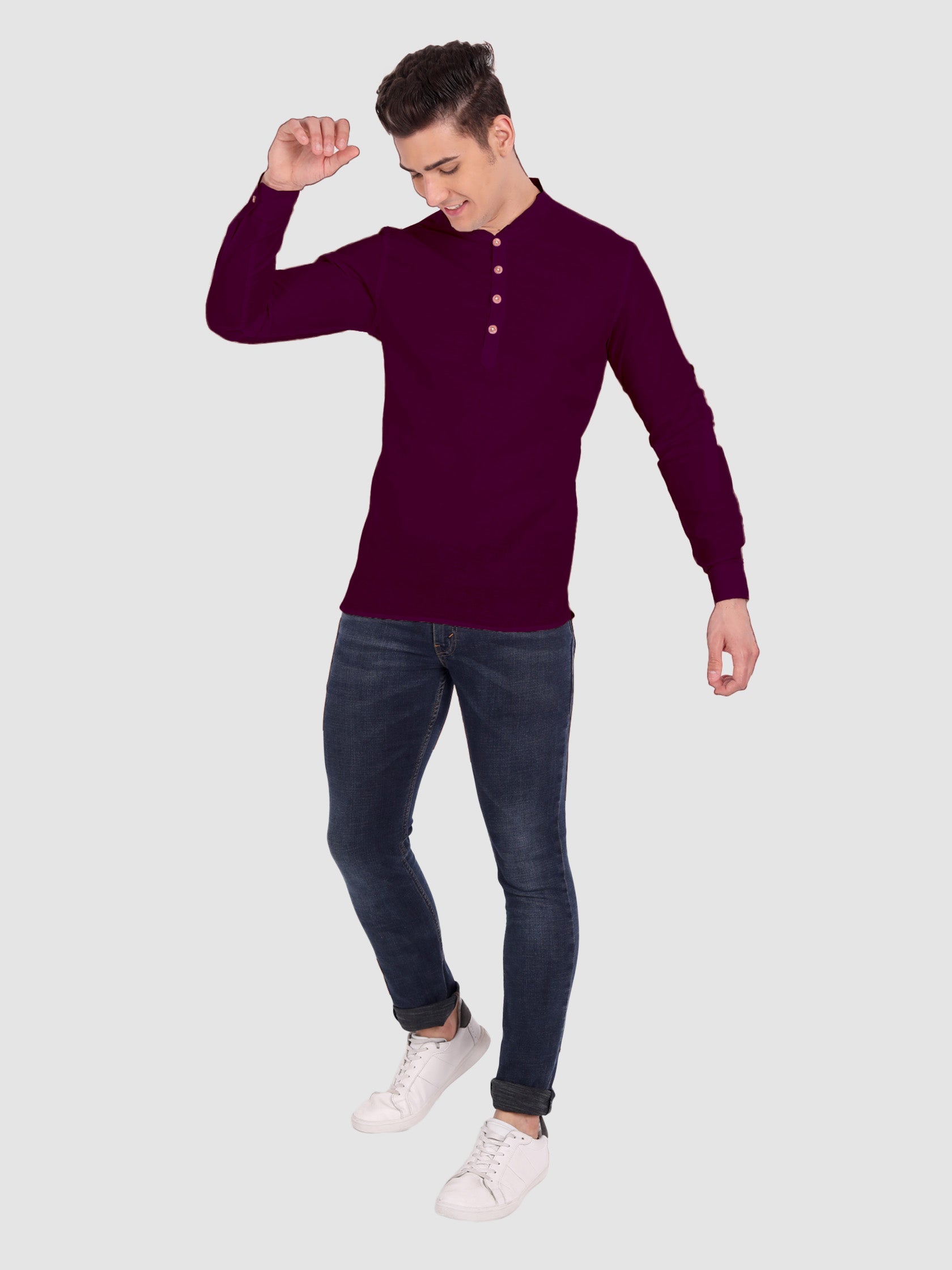 BLUE ROBED men's Casual Slim Fit Full Sleeve Cotton Kurta in Purple view 67