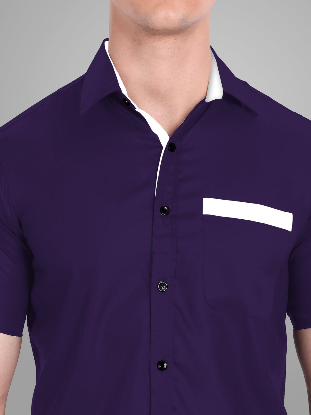 Men's Casual Half Sleeve Silver Button Shirt in Black by BLUE ROBED, fabric detail
