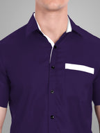 Men's Casual Half Sleeve Silver Button Shirt in Black by BLUE ROBED, fabric detail
