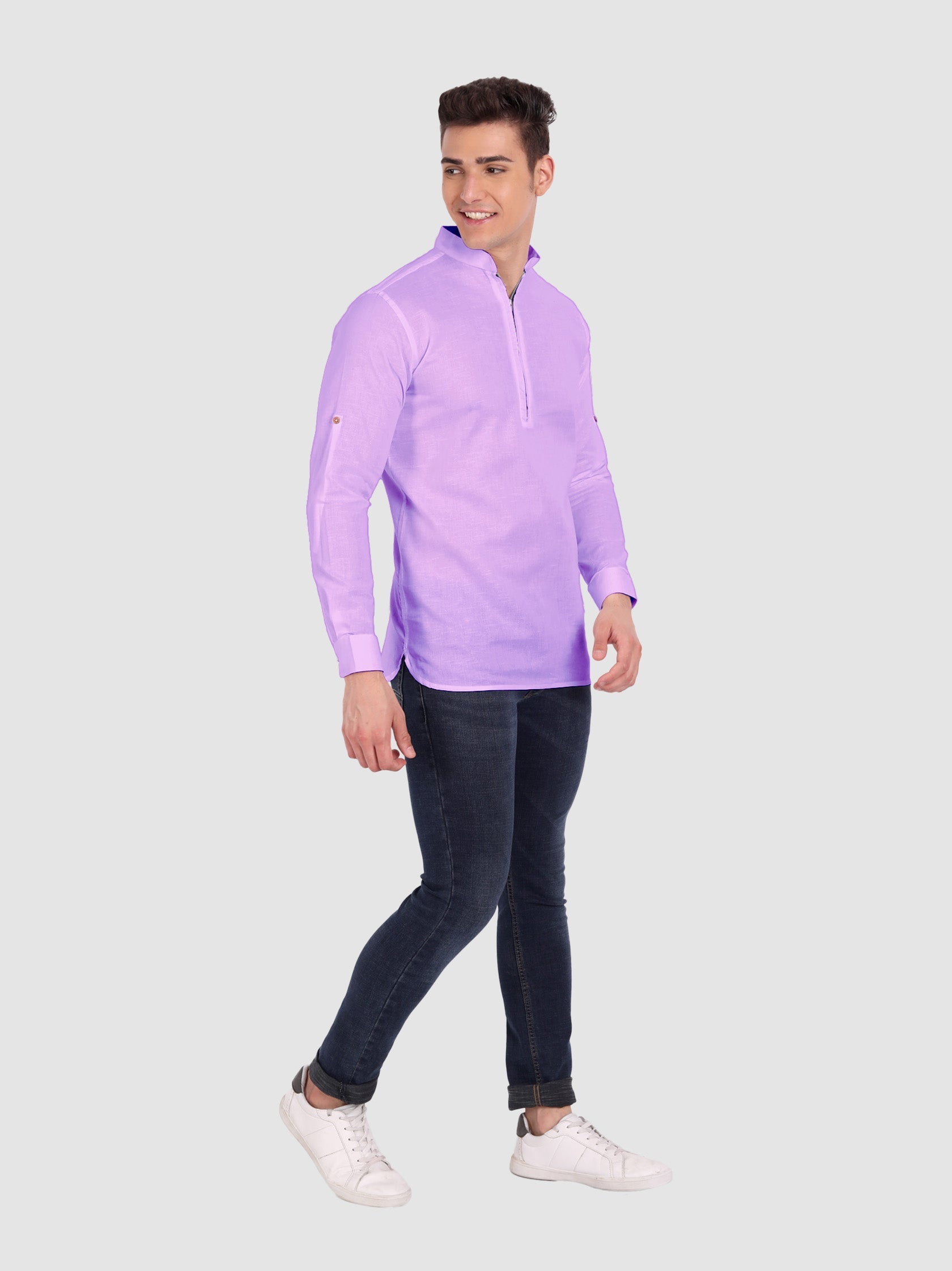 BLUE ROBED men's Casual ZIP Style Full Sleeve Cotton Kurta in Purple view 50