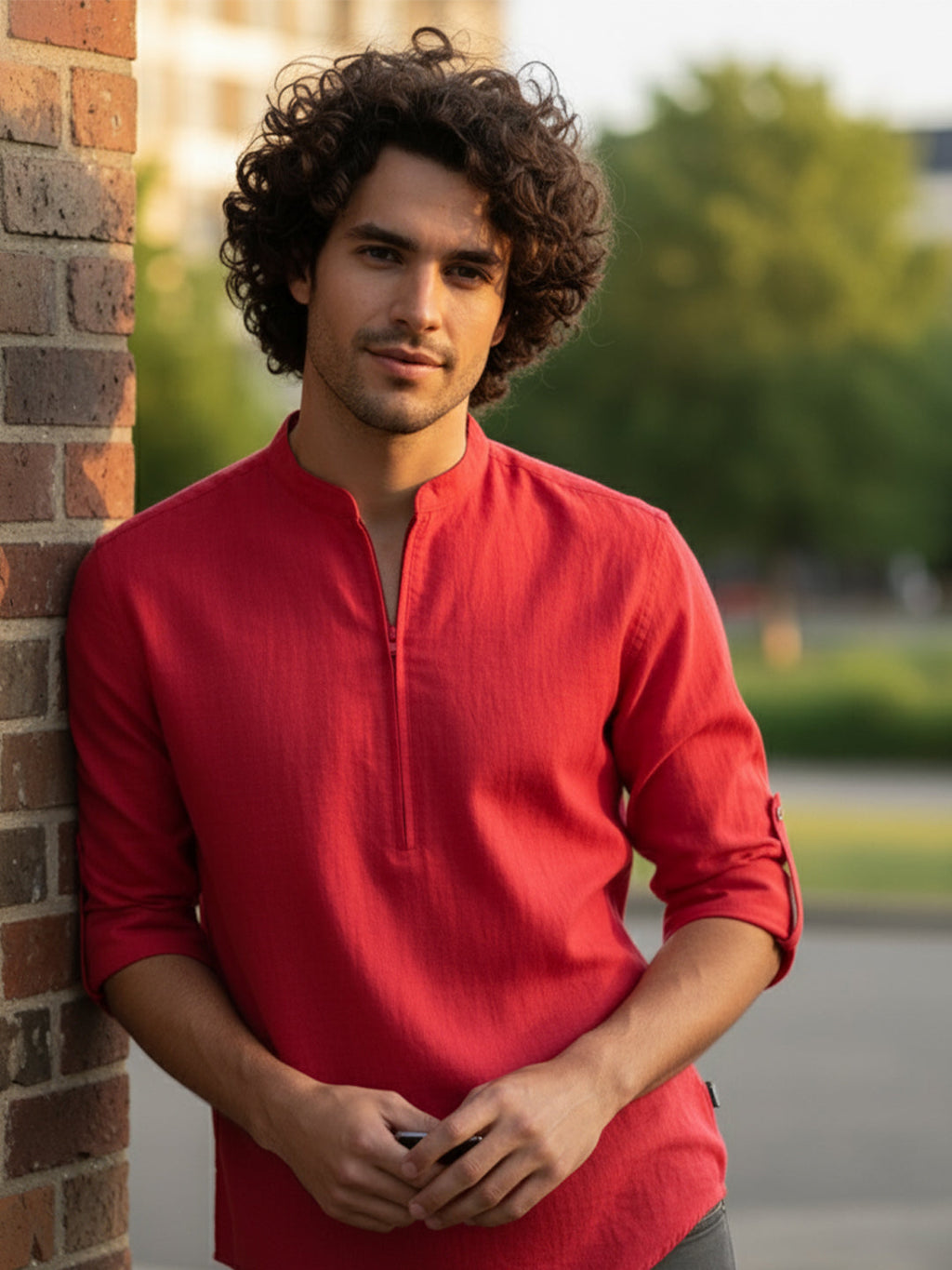 BLUE ROBED Full Sleeve Kurta for men Daily Wear in Red view 40