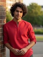 BLUE ROBED Full Sleeve Kurta for men Daily Wear in Red view 40