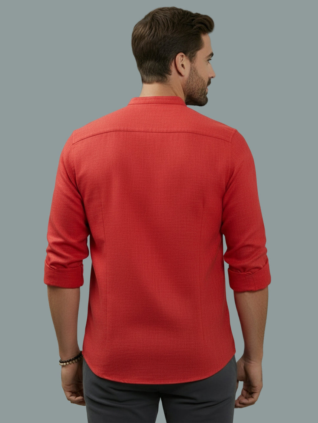 Full Sleeve Chinese Collar Cotton Slim Shirt for Men and Boys in Shirt For Men And Pink by BLUE ROBED, fit view