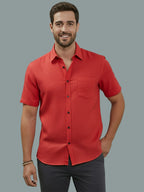 Half Sleeve Spread Collar Cotton Slim Shirt for Men and Boys in Shirt For Men And Yellow by BLUE ROBED, detail view