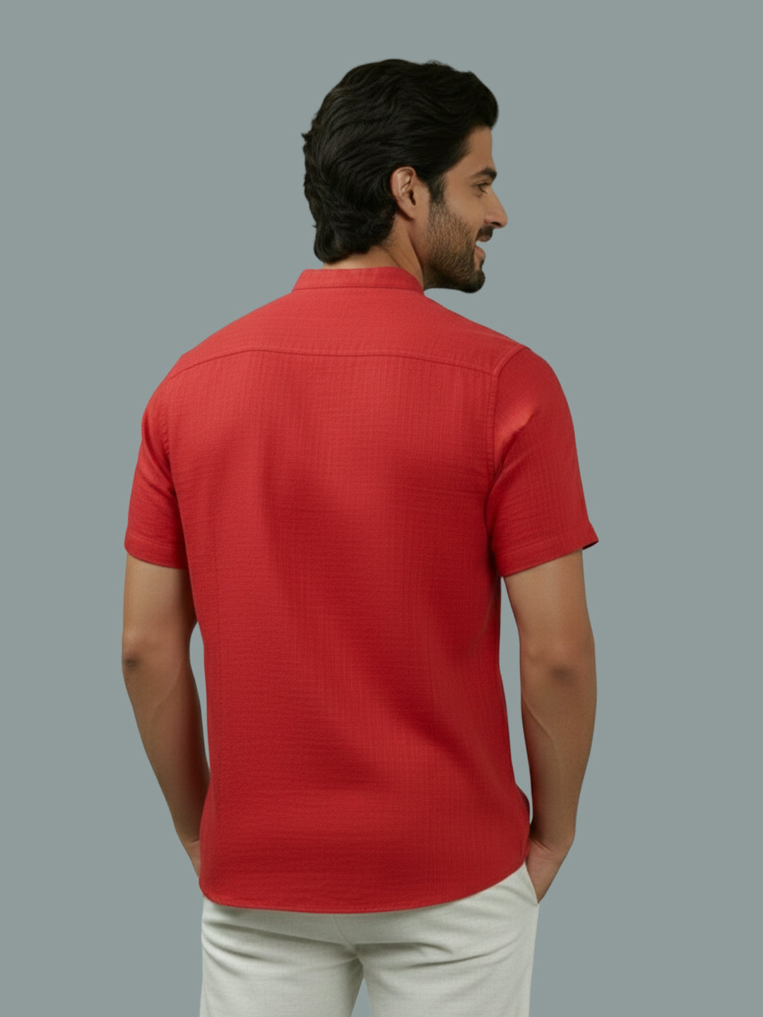 Half Sleeve Chinese Collar Cotton Slim Shirt for Men and Boys in Shirt For Men And White by BLUE ROBED, side view